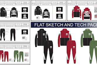 design fashion apparel, technical sketch, teck pack, apparel design for you