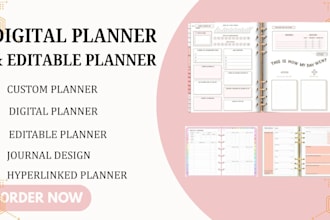 design digital planner, editable planner, journal, hyperlinked planner