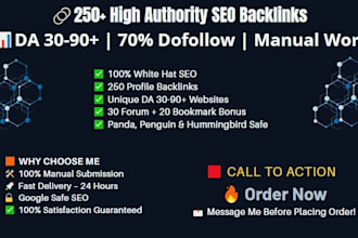 build 250 high authority SEO profile backlinks manually