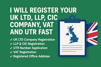 register your UK ltd, llp, cic company, vat and utr fast