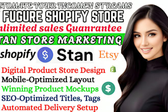 7 figure shopify digital product store, etsy digital product, stan store setup