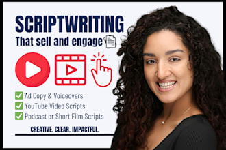 write a compelling script for youtube ads podcasts movie comedy or short films