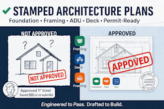 design draft stamp architecture plans, foundation framing plan adu deck drawing