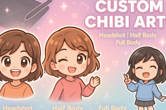 draw cute chibi art chibi headshot, custom chibi cartoon character, chibi mascot