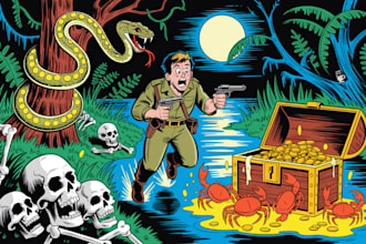 draw a vintage illustration in distressed comic style retro colors horror comic