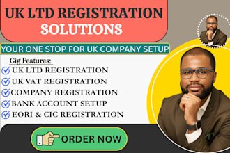 register UK ltd company, UK vat, bank account, cic setup