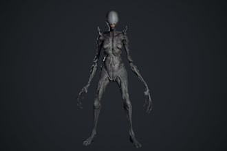 create a 3d horror model, realistic zombie, creature, halloween,alien character