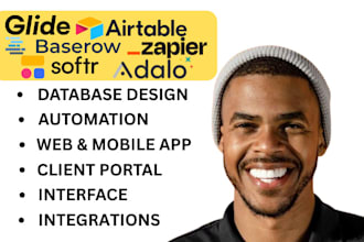 design glide, adalo, baserow, airtable softr client portal, database, automation