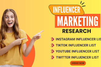 get you list of influencer for instagram, youtube, tiktok influencing marketing