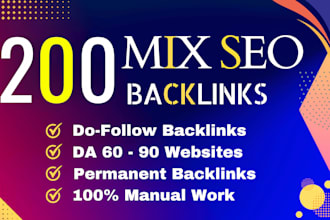 do 200 mix SEO backlinks high da authority for link building