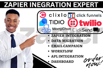 setup zapier integration clixlo clickfunnels tidio crm twilio manychat clicksend