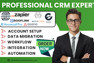 setup asana equipt crm rooflink jobber housecall pro acculynx buildertrend cmic