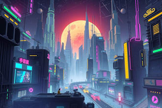 desing a sci fi and cyberpunk futuristic city art