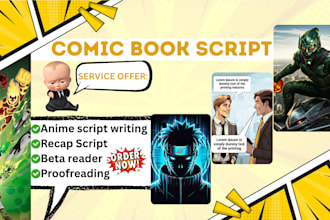 write a comic book script webtoon graphic novel japenese comic script, proofread