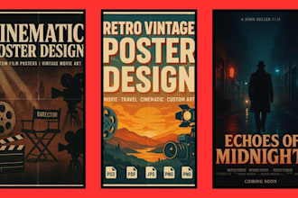 design retro vintage poster movie film cinematic poster landscape travel poster