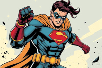 draw superhero comic book art, character design