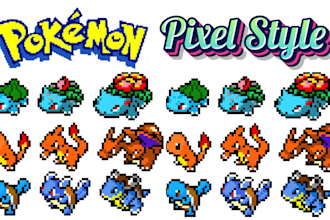 design custom pokemon fakemon pixel art style,sprite sheet animation for game