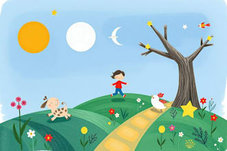 draw whimsical children story book illustration and cover