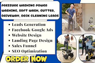 pressure washing power washing, soft wash, gutter, driveway, deck cleaning leads