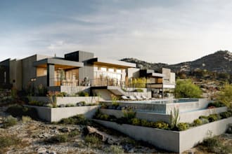 renew 3d modern luxury residence, landscape design, exterior rendering,3d layout