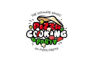 design fun bold hands pizza party logo