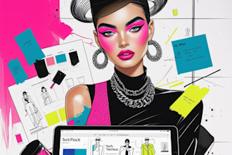 draw fashion illustrations and sketch with tech pack