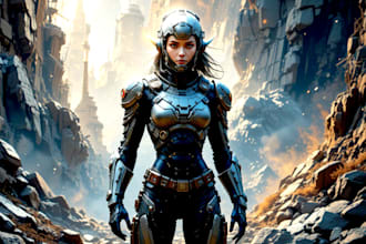 create a sci fi character art and sci fi illustration
