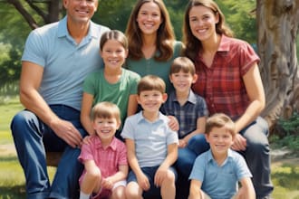 design realistic family portrait, couple or group from photo