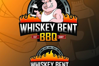 design creative whiskey bent BBQ logo