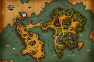 make a fantasy map, game, world, battle map illustration