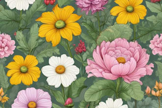 draw botanical illustrations of flowers, plants, line art