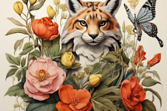 draw an animal and botanical illustration