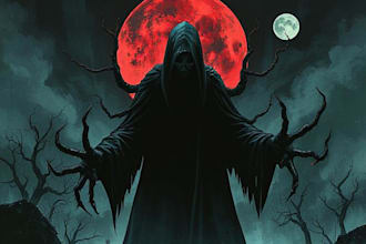create a dark art illustration for album covers and more