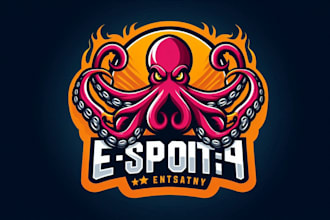 design a fierce octopus sports mascot logo with unique gaming style