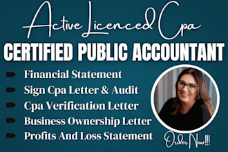 prepare and sign CPA certified financial statement, CPA audit and verify as CPA