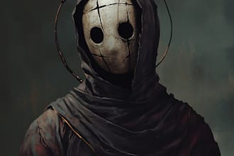 draw detailed dark, horror, metal, creepy art illustration