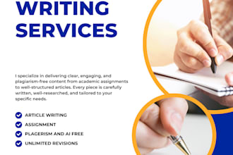 write plagiarism free content, articles, or assignments