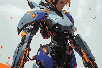 draw sci fi , cyberpunk , mecha, fantasy character design