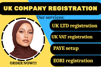 do UK ltd company registration, UK vat, cic, eori, paye registration with hmrc