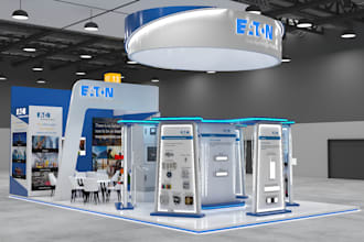 get a normal exhibition stand design with 3d realistic,  renders