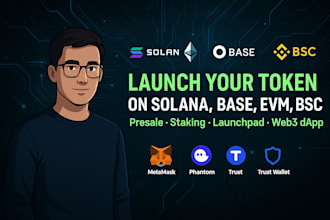 launch your token on solana, base, evm, bsc with presale,staking