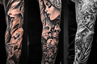 create realistic custom tattoo design, tattoo sleeve
