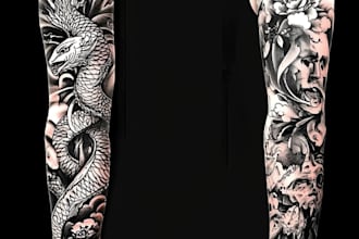 create a full sleeve realistic tattoo design from your concept