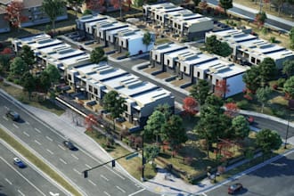 redesign 3d townhome rendering,site plan urban ,real estate, landscape, 3ds max