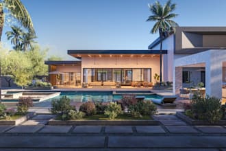 renovate 3d residential villa, house elevation,outdoor terrace, garden rendering