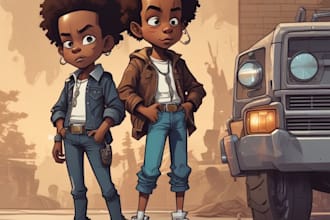 design your picture into a boondocks style cartoon character