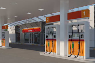 do 3d design for gas station, fuel station, oil station