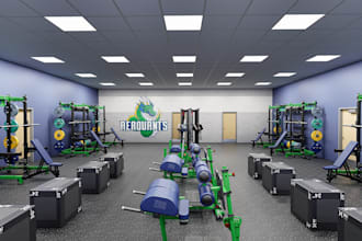 design and render 3d cgi gym design, fitness center, sport facility