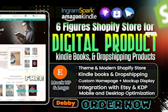 build shopify store design, ebook dropshipping store, amazon kdp shopify website