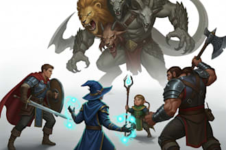 do dnd character art design illustration, fantasy dnd party